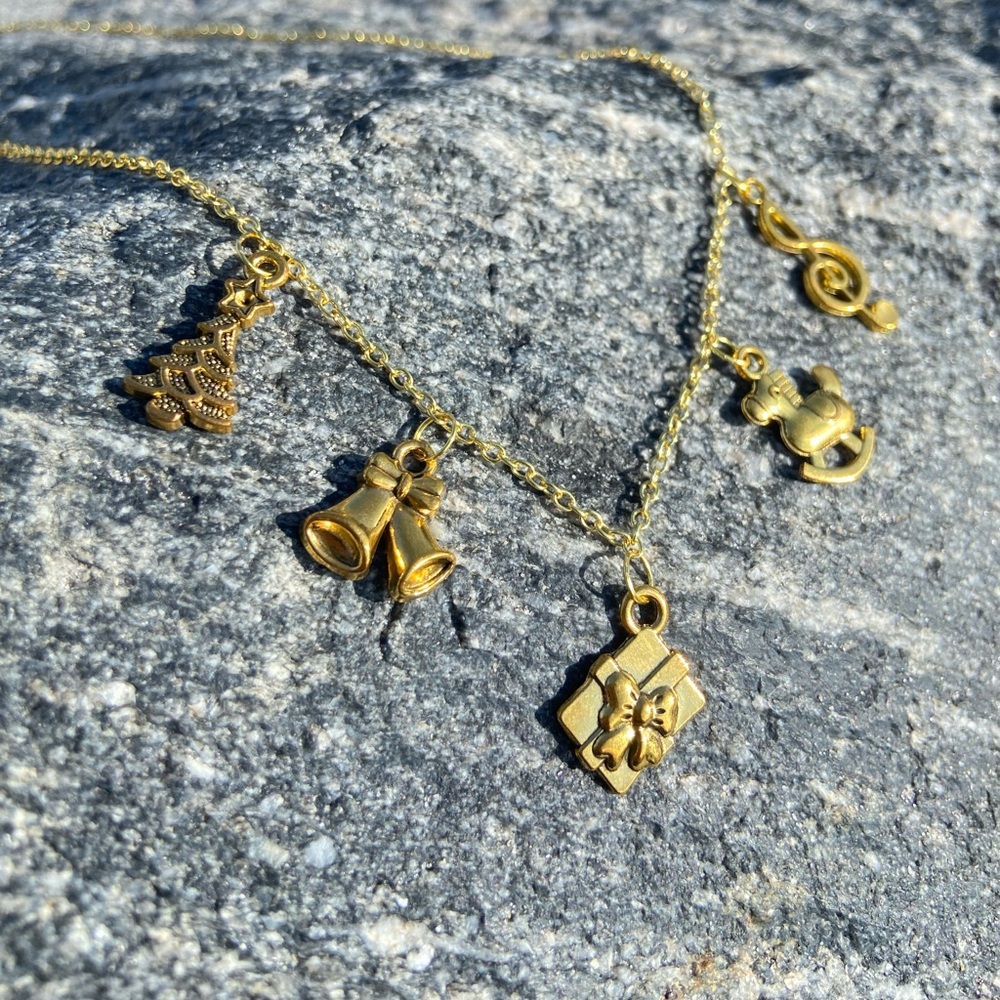 Gold Christmas Charm Necklace Handmade